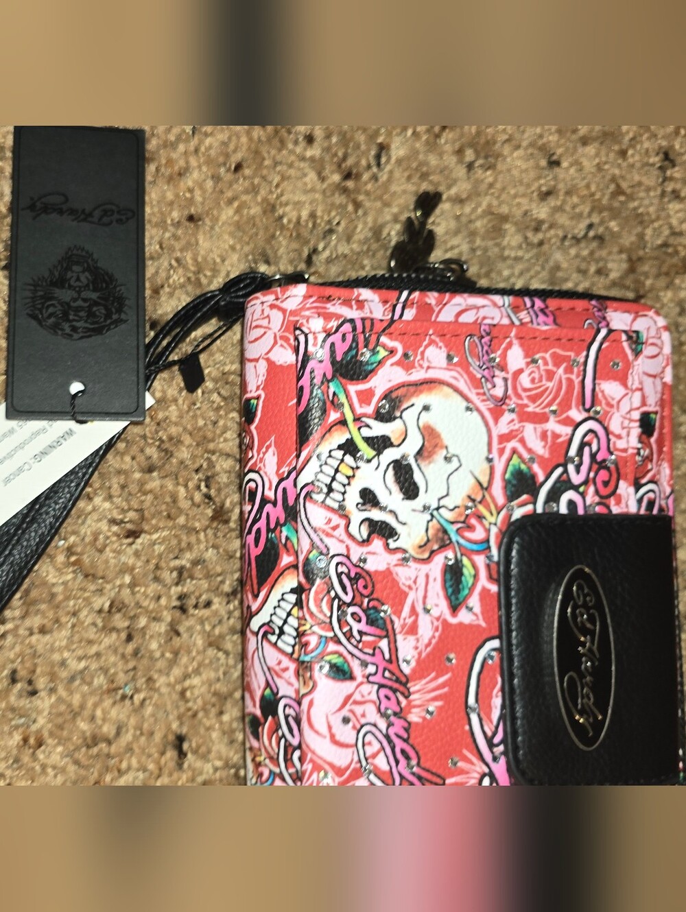 Ed Hardy Pink Skull Print Phone Wallet